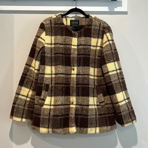 Sanctuary brown & cream plaid snap teddy coat